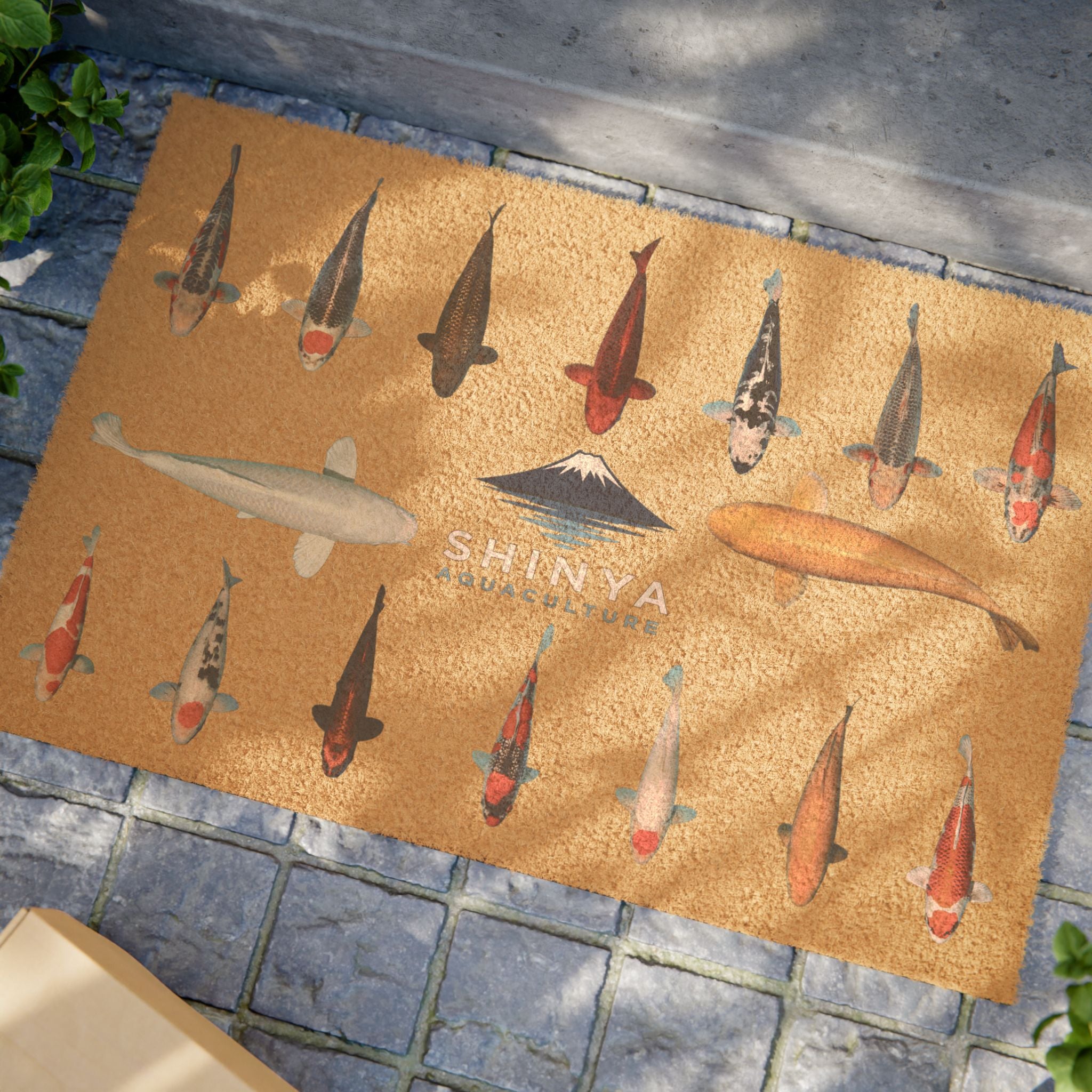 High Quality Japanese Koi Fish Welcome Mat With Shinya Aquaculture Logo