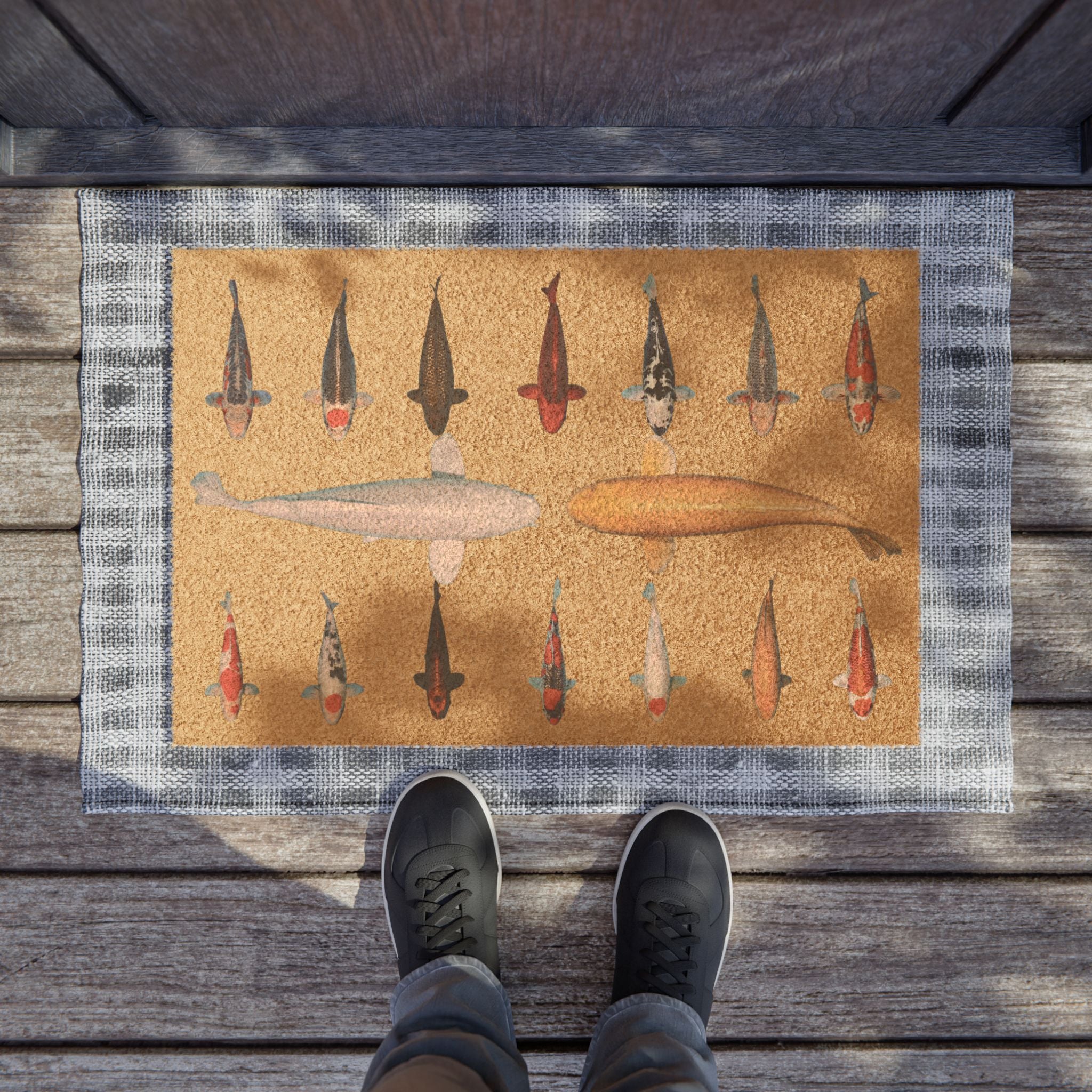 High Quality Japanese Koi Fish Welcome Mat With Shinya Aquaculture Logo