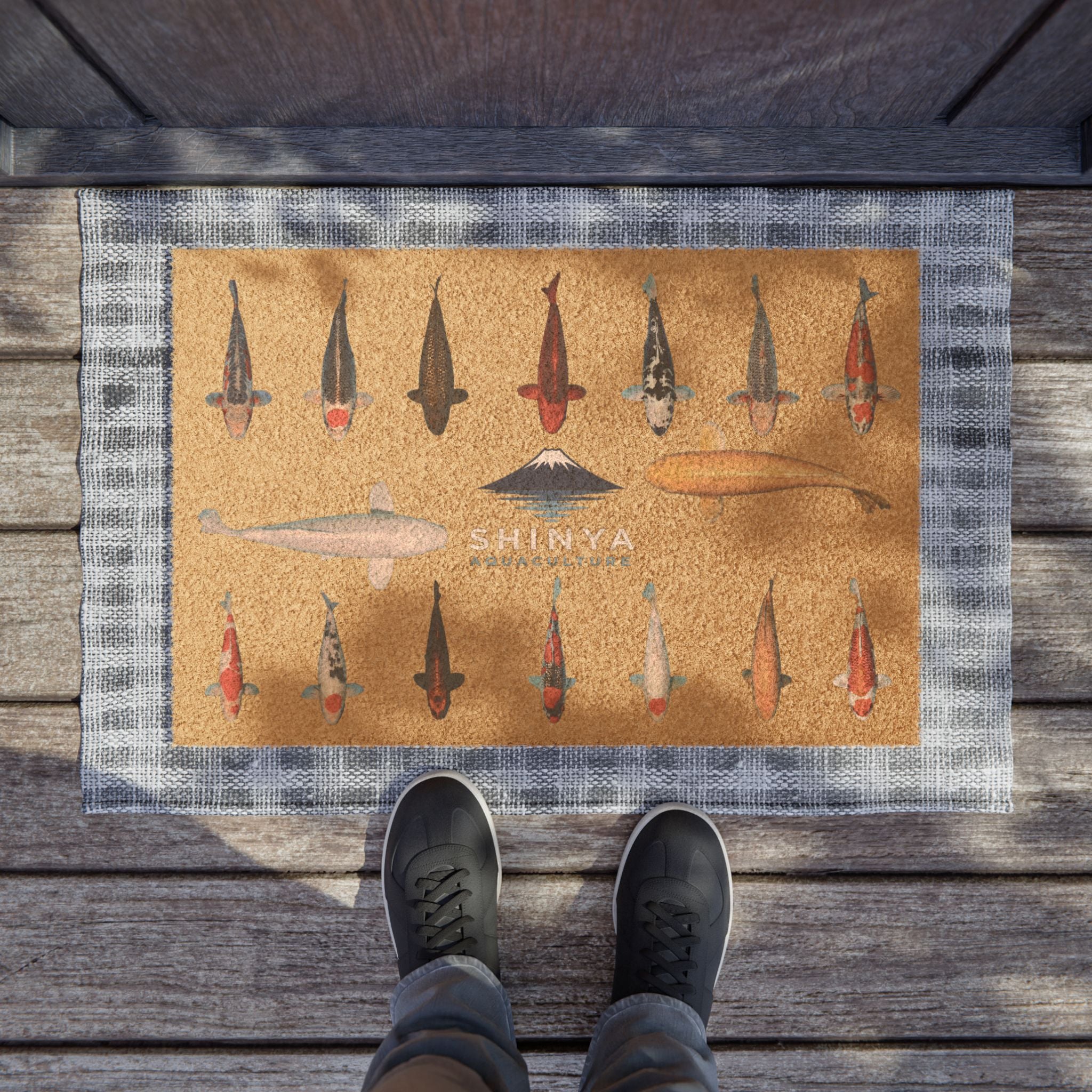 High Quality Japanese Koi Fish Welcome Mat With Shinya Aquaculture Logo