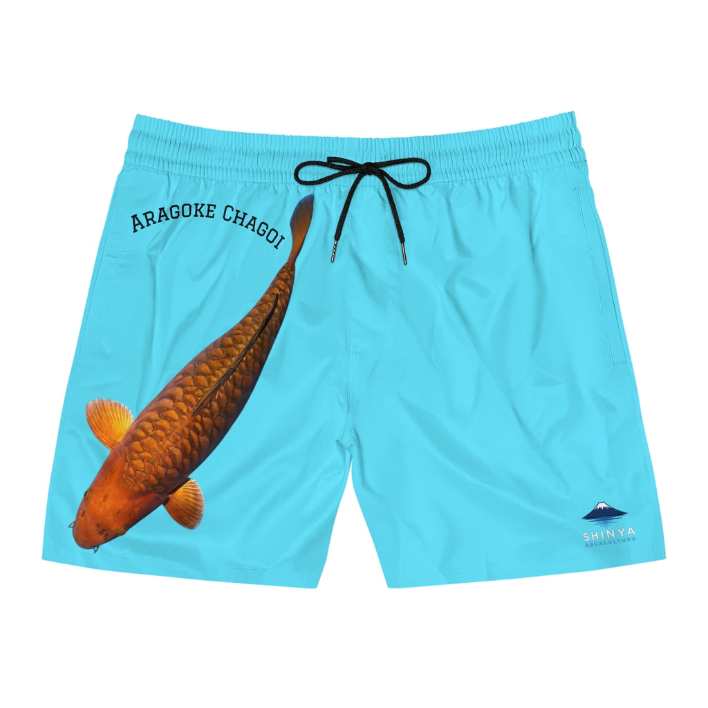 Aragoke Chagoi Koi Swim Shorts — Men's Mid-Length Turquoise Swim Trunks