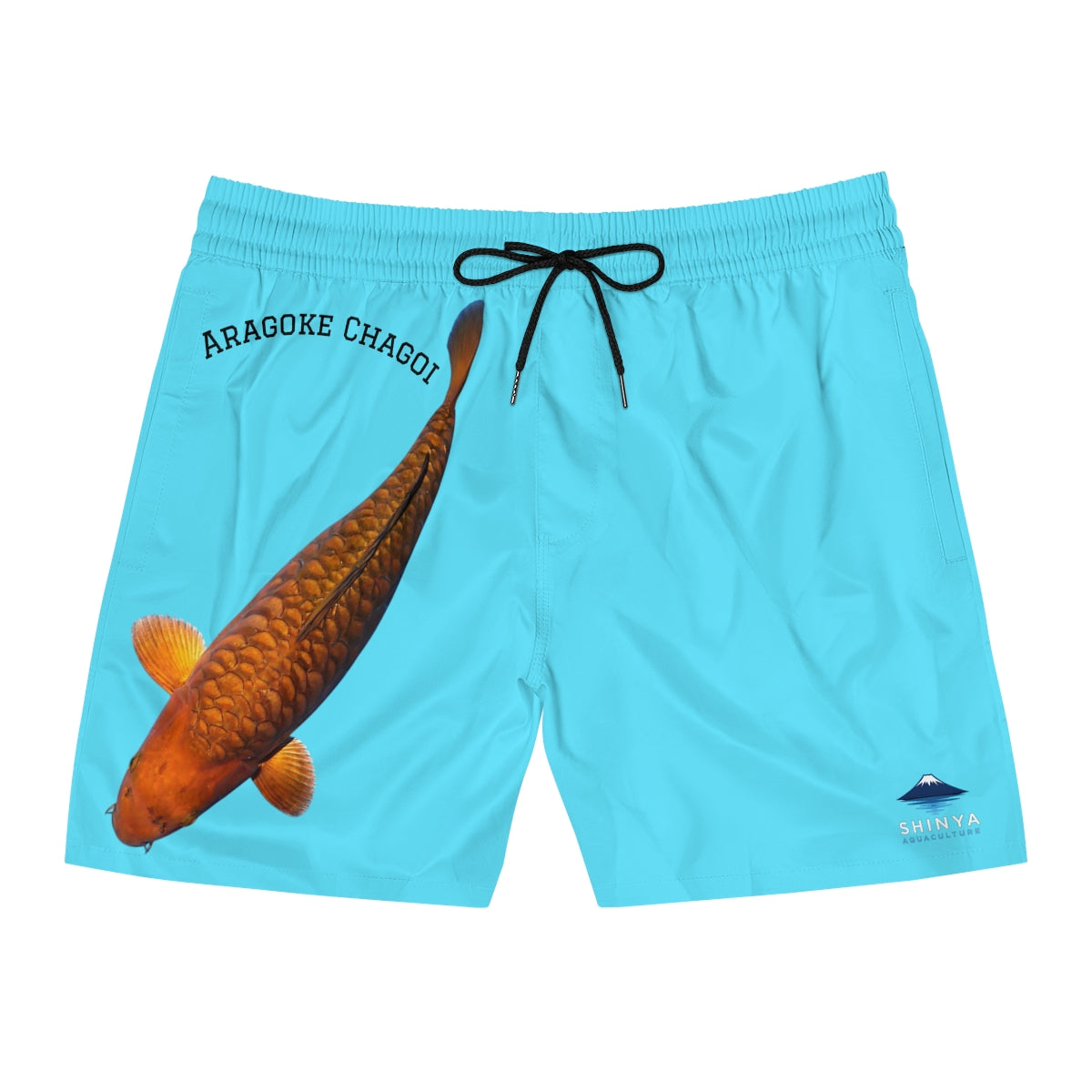 Aragoke Chagoi Koi Swim Shorts — Men's Mid-Length Turquoise Swim Trunks